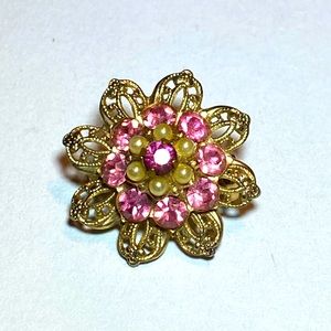 Vintage Layered Pink and Pearl Brooch
